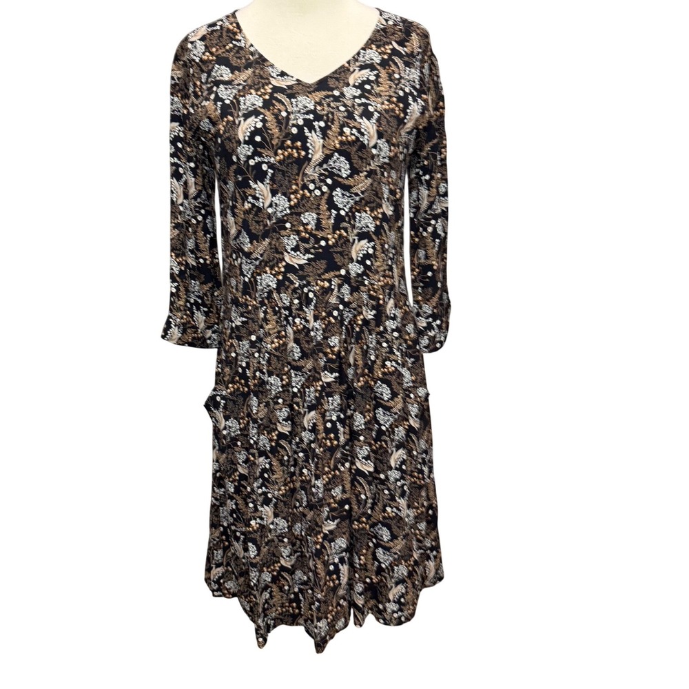Garnet Hill Bohemian Pocket Detail Dress Womens 0 Black Brown Drop Waist Prairie